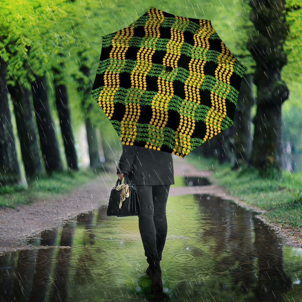 Aloha Hawaii Ilima Maile Lei Umbrella Palaka Inspired Hawaiian-plaid Black LT14 - Polynesian Pride