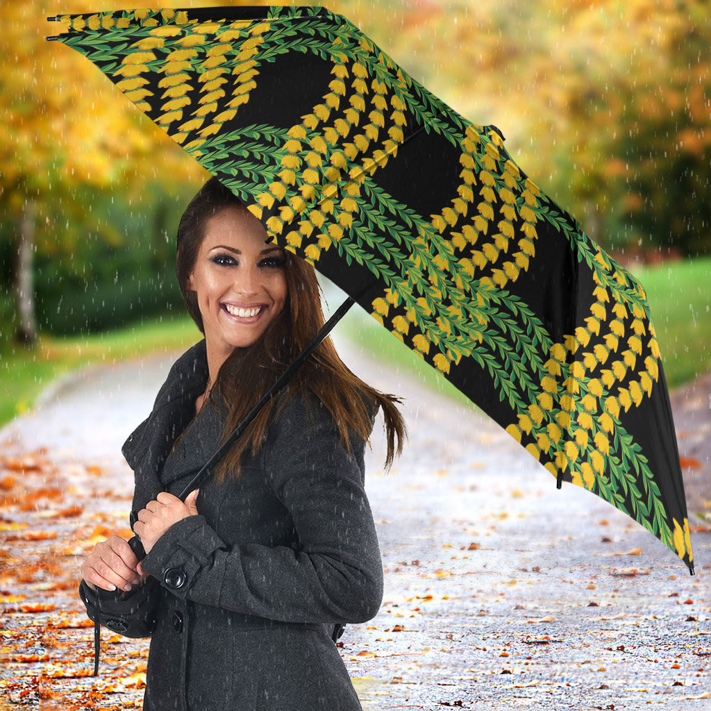 Aloha Hawaii Ilima Maile Lei Umbrella Palaka Inspired Hawaiian-plaid Black LT14 - Polynesian Pride
