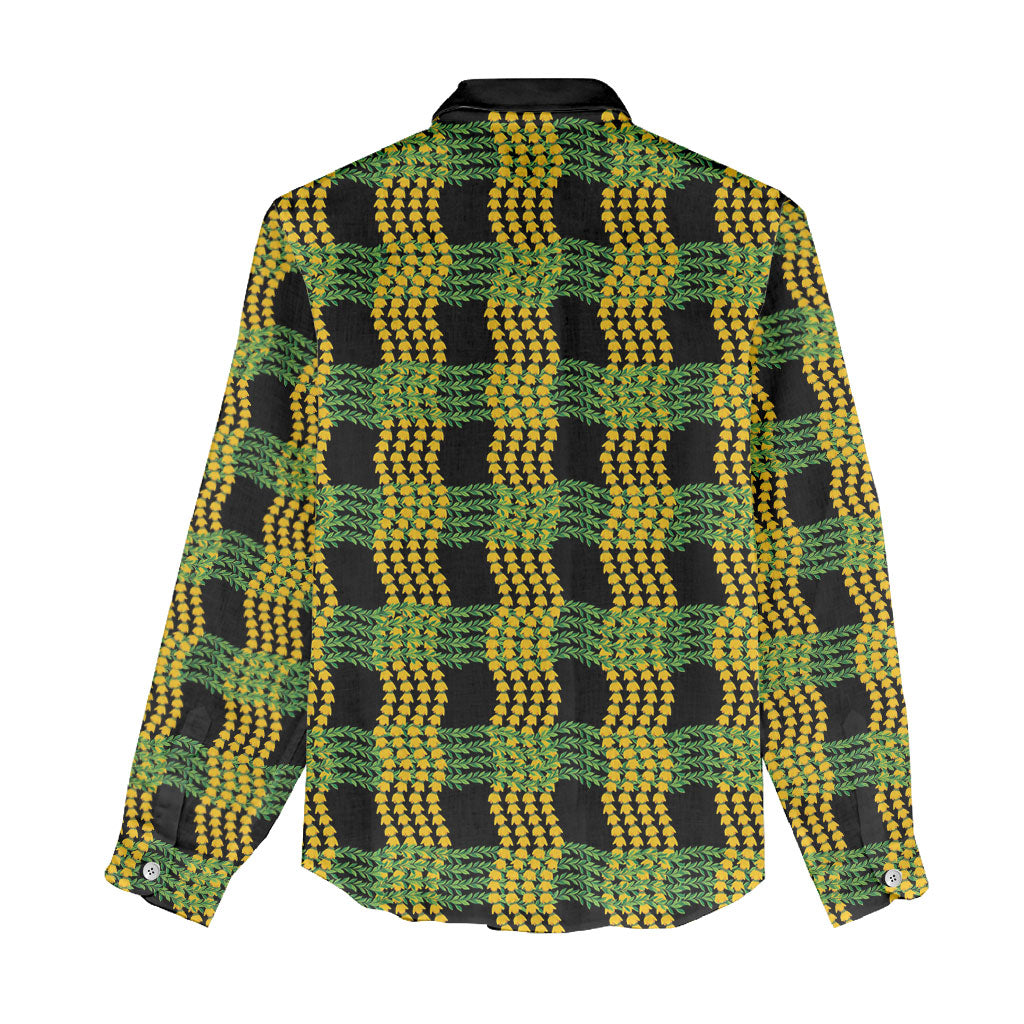 Aloha Hawaii Ilima Maile Lei Women Casual Shirt Palaka Inspired Hawaiian-plaid Black LT14 - Polynesian Pride