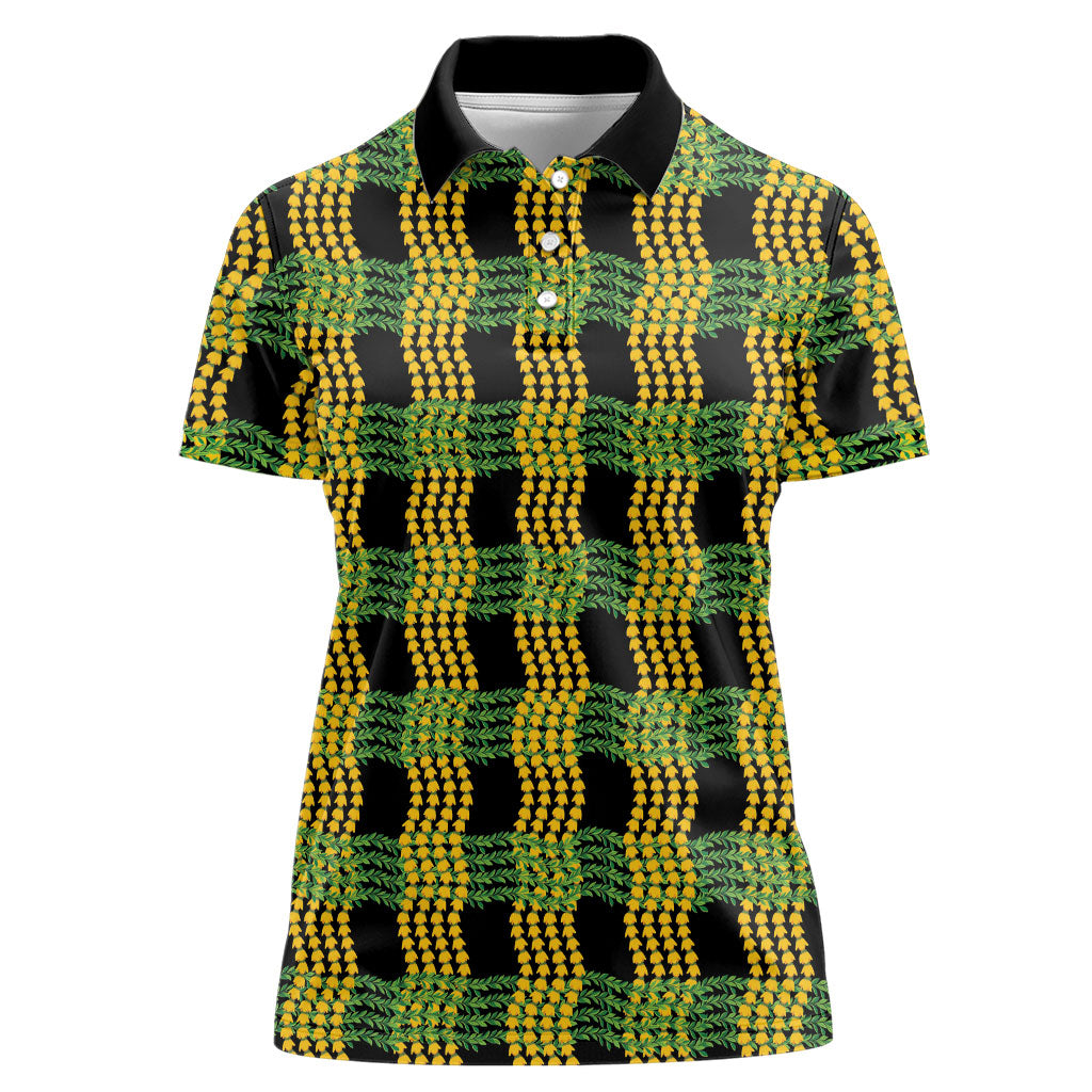 Aloha Hawaii Ilima Maile Lei Women Polo Shirt Palaka Inspired Hawaiian-plaid Black LT14 Female Black - Polynesian Pride