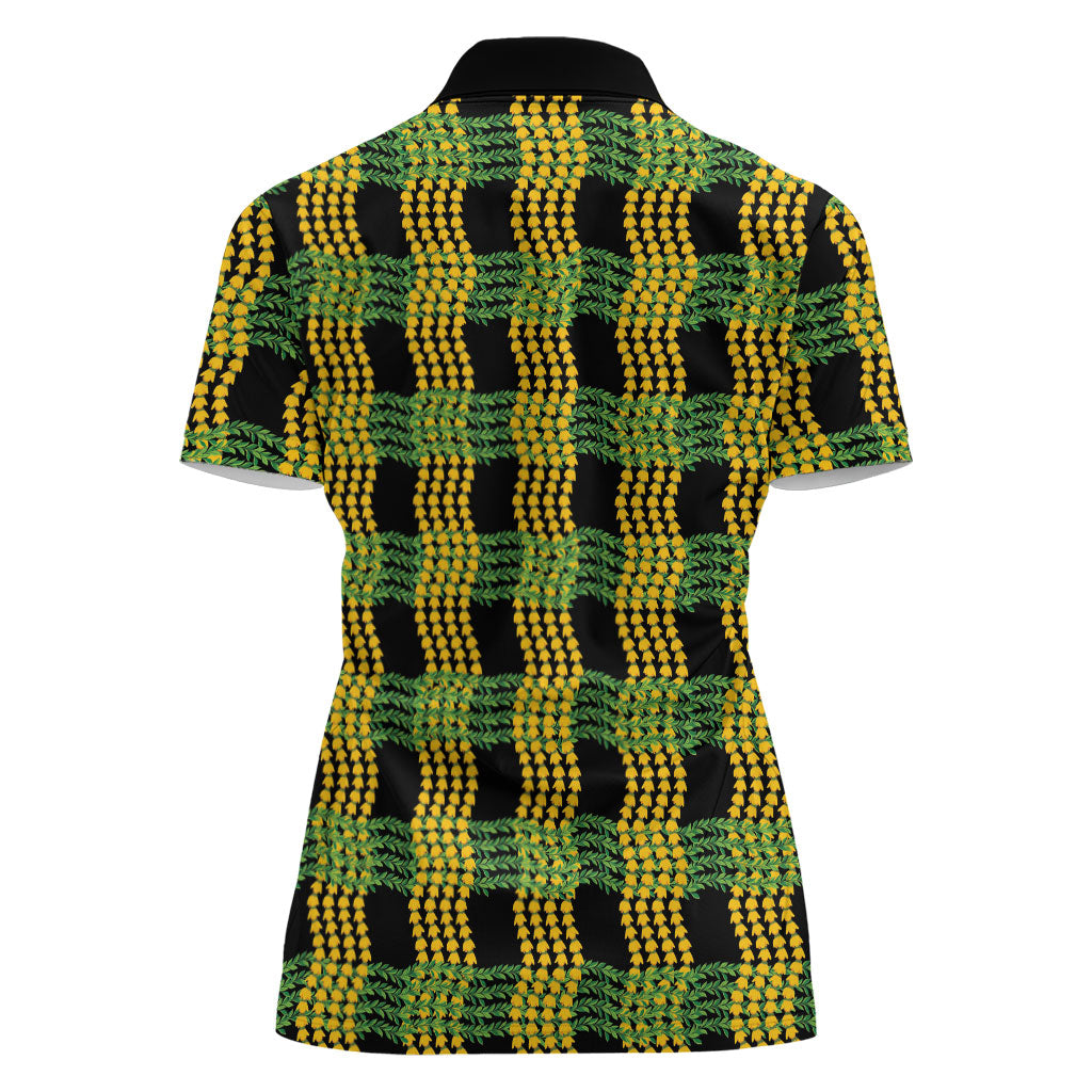 Aloha Hawaii Ilima Maile Lei Women Polo Shirt Palaka Inspired Hawaiian-plaid Black LT14 - Polynesian Pride