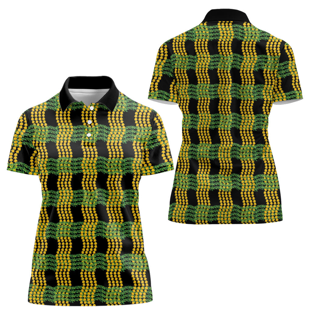 Aloha Hawaii Ilima Maile Lei Women Polo Shirt Palaka Inspired Hawaiian-plaid Black LT14 - Polynesian Pride