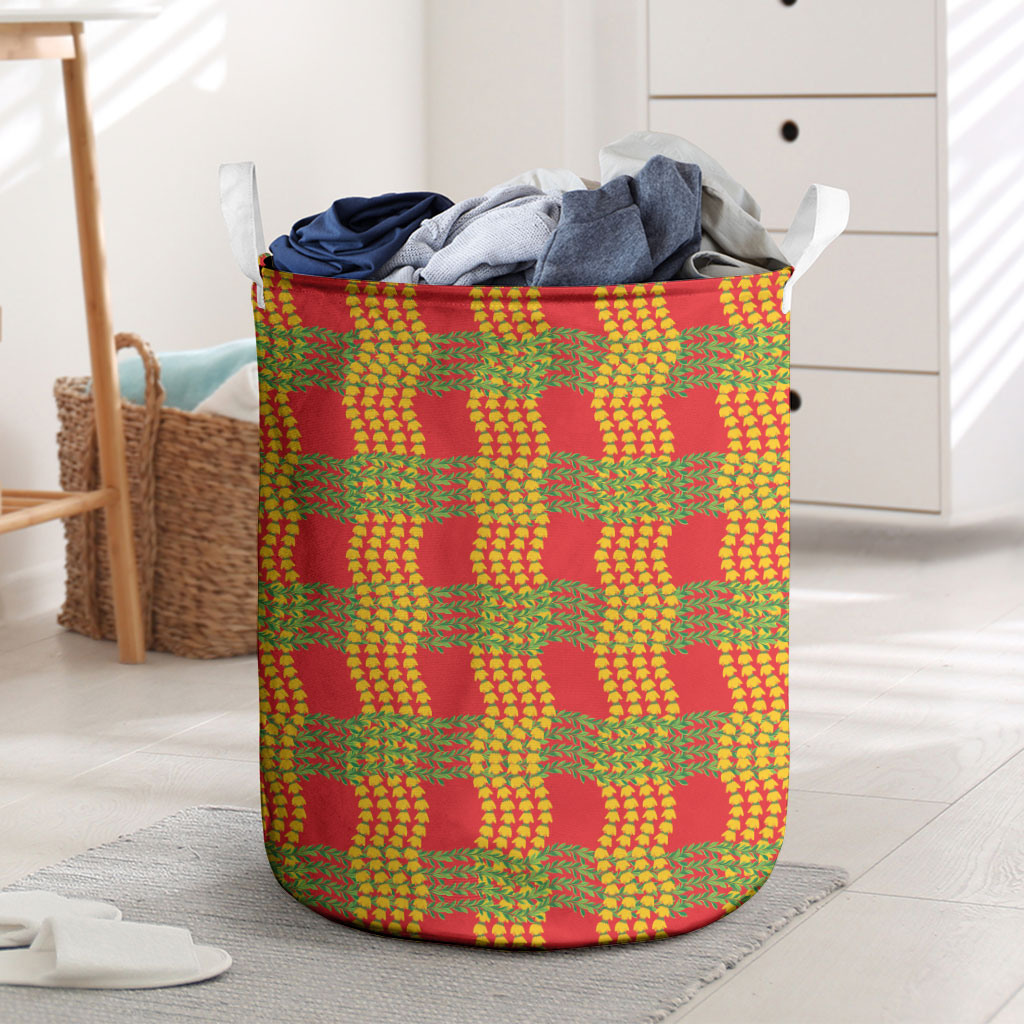 Aloha Hawaii Ilima Maile Lei Laundry Basket Palaka Inspired Hawaiian-plaid Red LT14 Red - Polynesian Pride