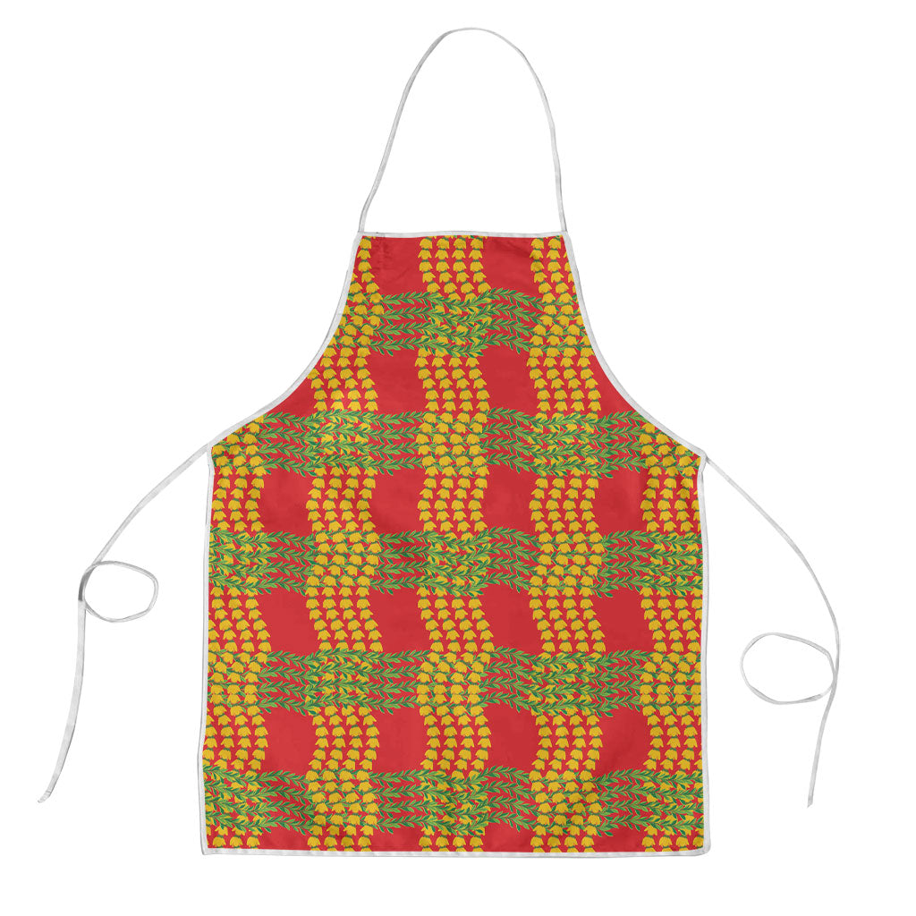 Aloha Hawaii Ilima Maile Lei Apron Palaka Inspired Hawaiian-plaid Red