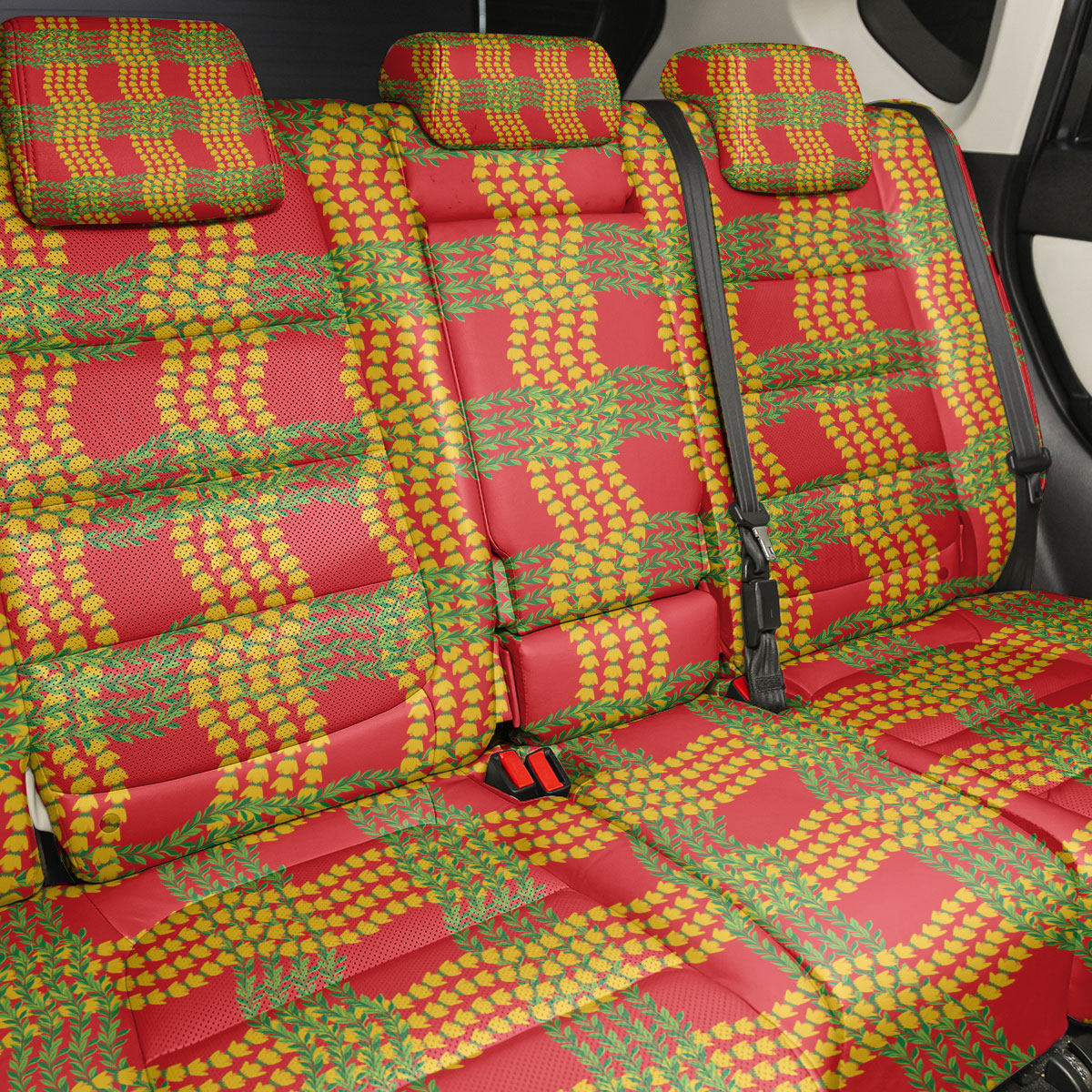Aloha Hawaii Ilima Maile Lei Back Car Seat Cover Palaka Inspired Hawaiian-plaid Red LT14 - Polynesian Pride