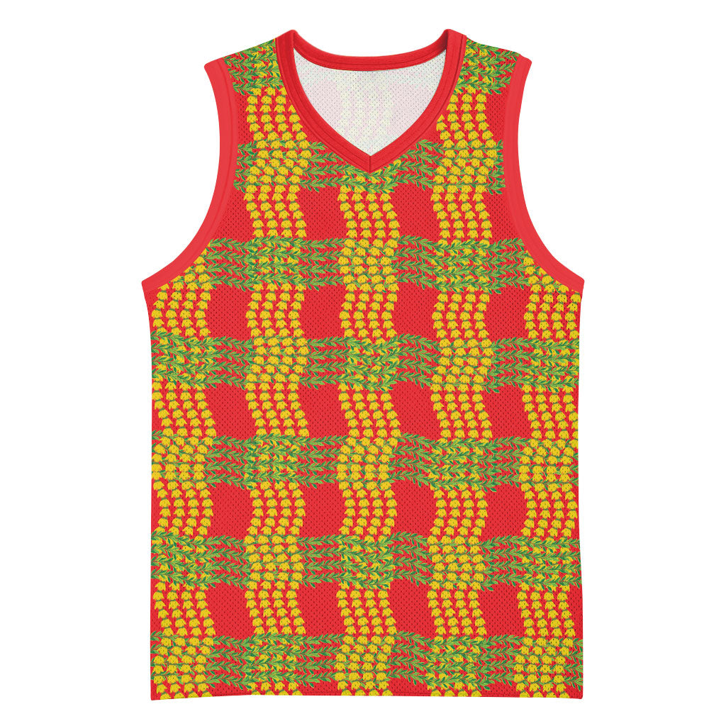 Aloha Hawaii Ilima Maile Lei Basketball Jersey Palaka Inspired Hawaiian-plaid Red LT14 Unisex Red - Polynesian Pride