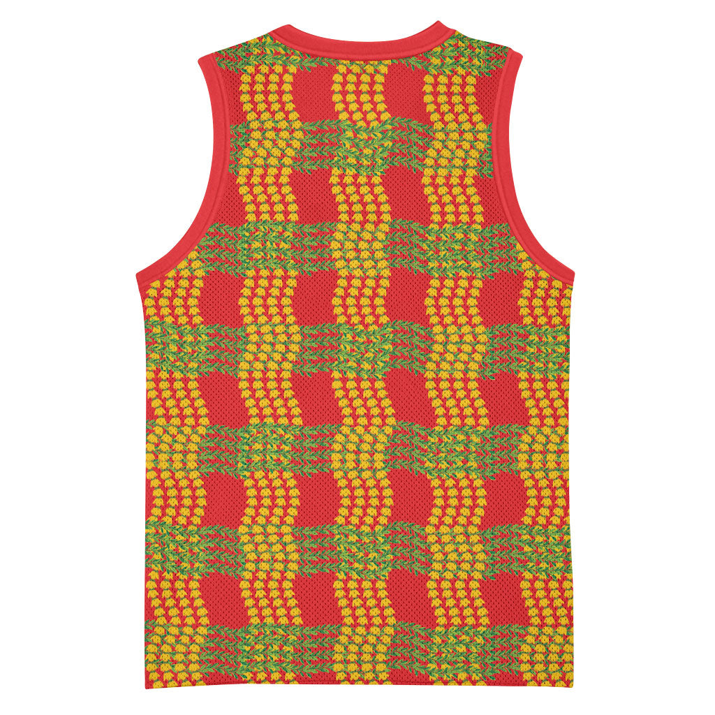Aloha Hawaii Ilima Maile Lei Basketball Jersey Palaka Inspired Hawaiian-plaid Red LT14 - Polynesian Pride