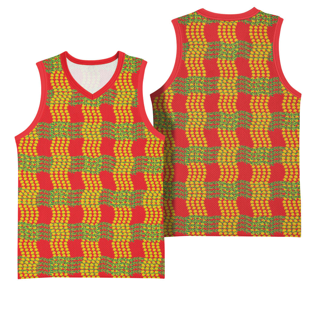 Aloha Hawaii Ilima Maile Lei Basketball Jersey Palaka Inspired Hawaiian-plaid Red LT14 - Polynesian Pride