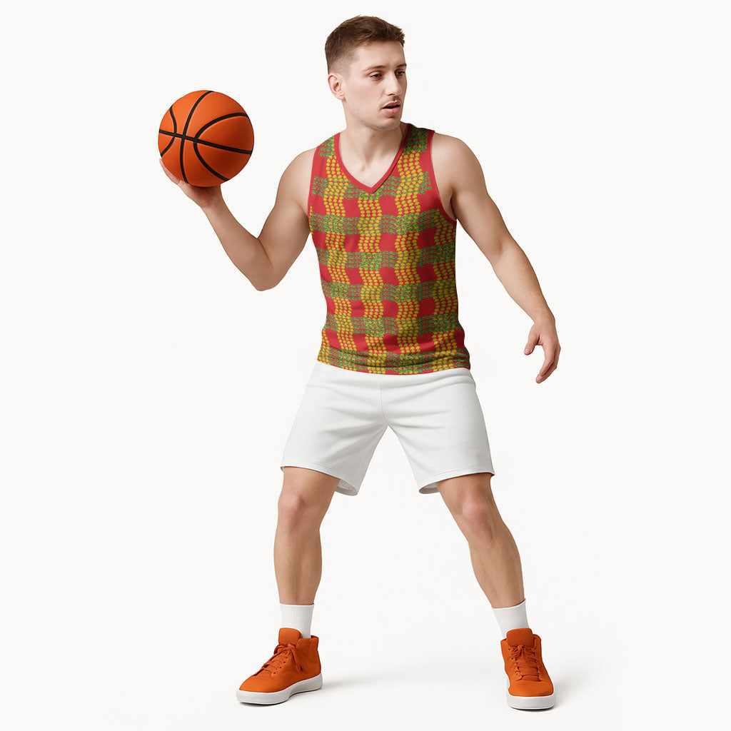 Aloha Hawaii Ilima Maile Lei Basketball Jersey Palaka Inspired Hawaiian-plaid Red LT14 - Polynesian Pride