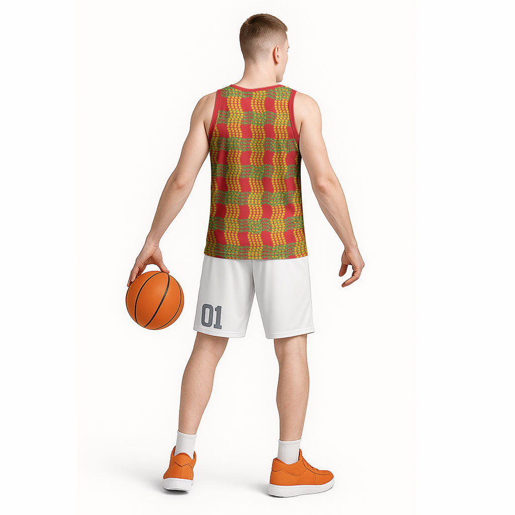 Aloha Hawaii Ilima Maile Lei Basketball Jersey Palaka Inspired Hawaiian-plaid Red LT14 - Polynesian Pride