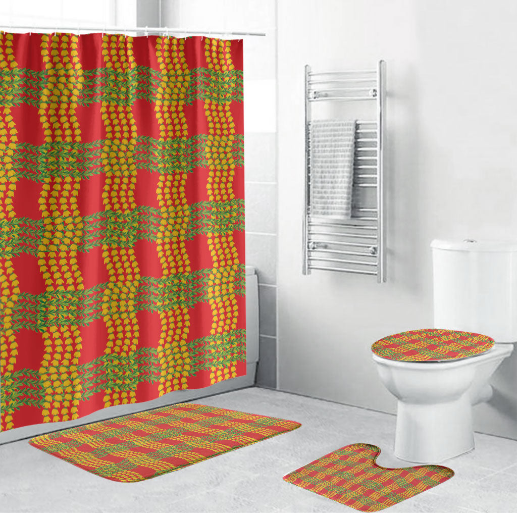 Aloha Hawaii Ilima Maile Lei Bathroom Set Palaka Inspired Hawaiian-plaid Red LT14 Bathroom Set (4 pcs) Red - Polynesian Pride