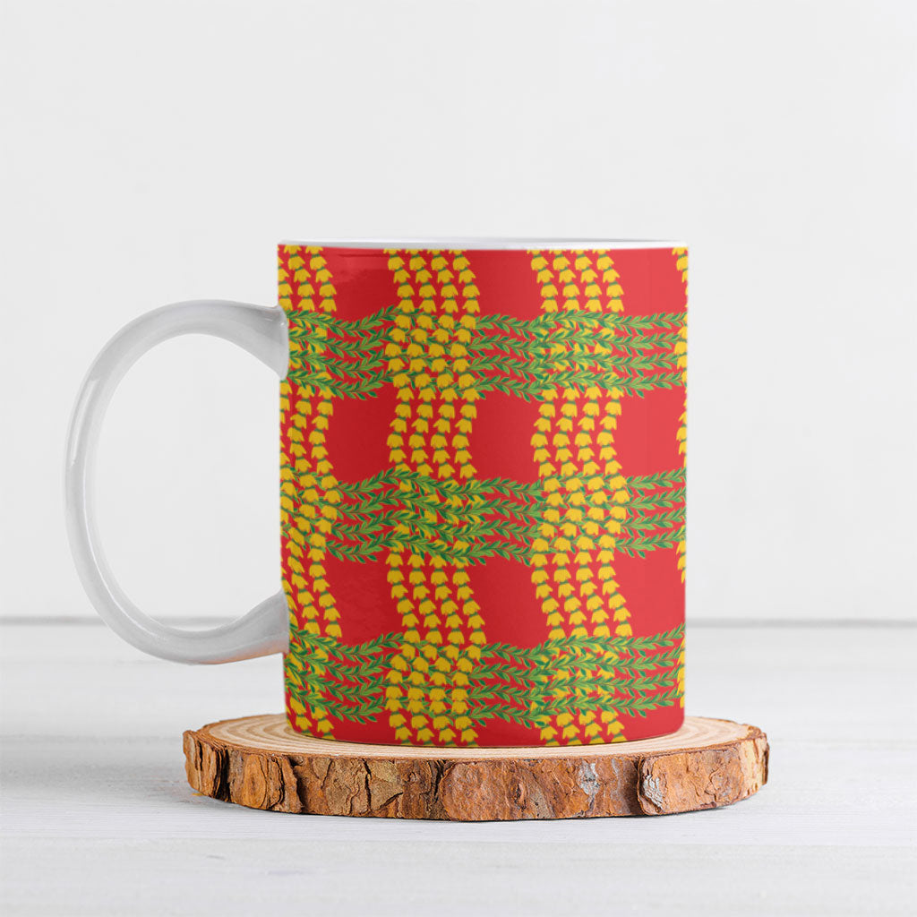 Aloha Hawaii Ilima Maile Lei Ceramic Mug Palaka Inspired Hawaiian-plaid Red LT14 Red - Polynesian Pride