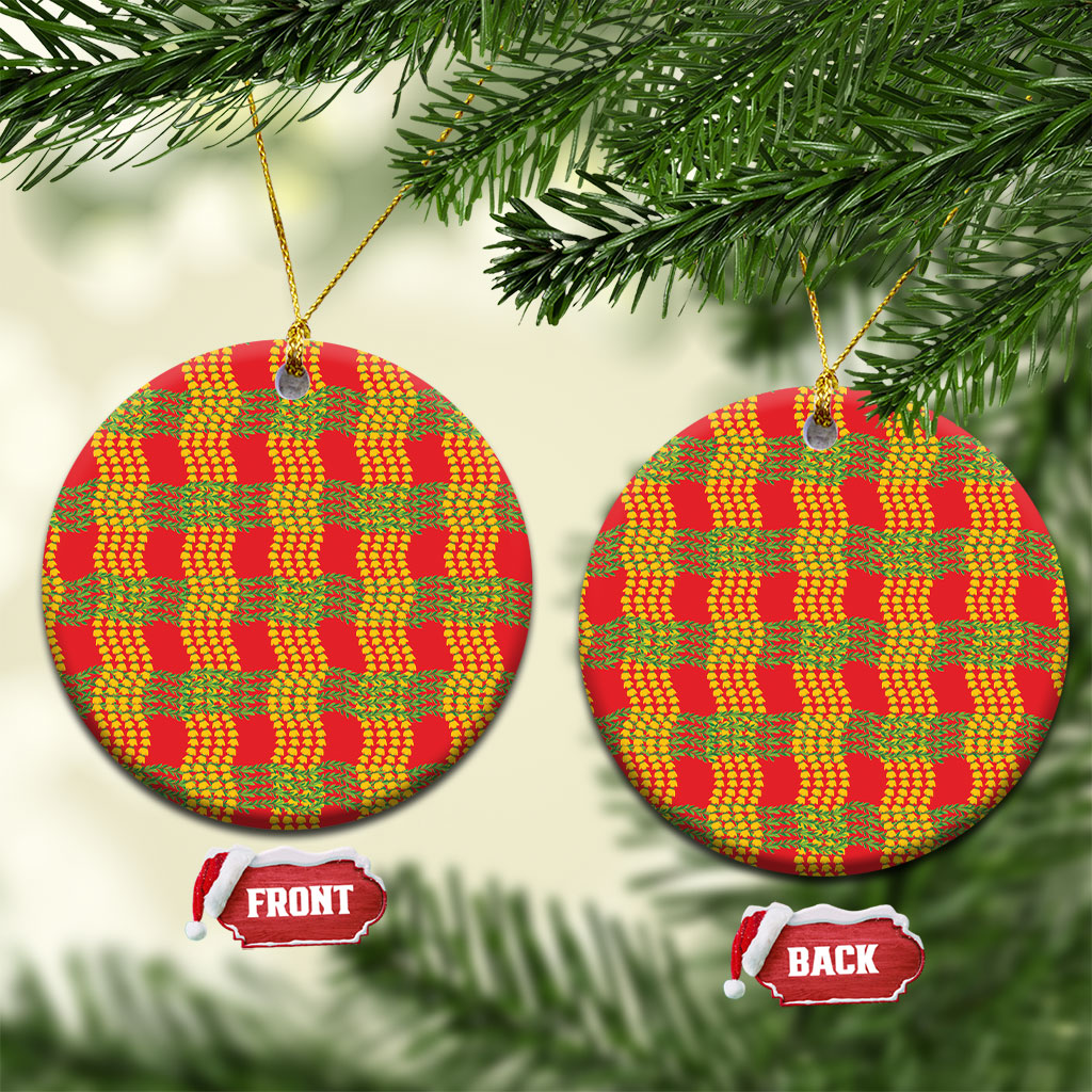Aloha Hawaii Ilima Maile Lei Ceramic Ornament Palaka Inspired Hawaiian-plaid Red LT14 Circle Red - Polynesian Pride