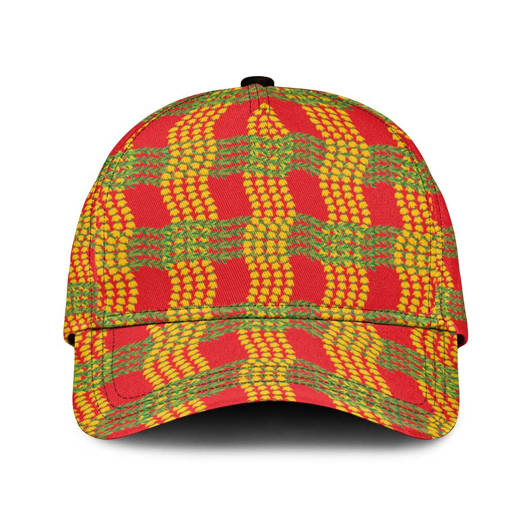 Aloha Hawaii Ilima Maile Lei Classic Cap Palaka Inspired Hawaiian-plaid Red