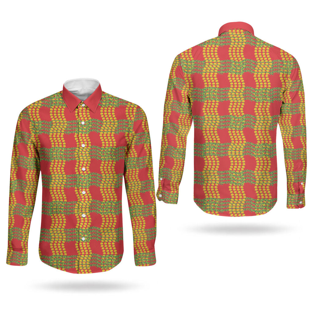 Aloha Hawaii Ilima Maile Lei Couples Matching Long Sleeve Bodycon Dress and Long Sleeve Button Shirt Palaka Inspired Hawaiian-plaid Red LT14 - Polynesian Pride
