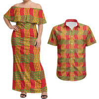 Aloha Hawaii Ilima Maile Lei Couples Matching Off Shoulder Maxi Dress and Hawaiian Shirt Palaka Inspired Hawaiian-plaid Red LT14 Red - Polynesian Pride