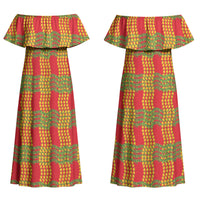 Aloha Hawaii Ilima Maile Lei Couples Matching Off Shoulder Maxi Dress and Long Sleeve Button Shirt Palaka Inspired Hawaiian-plaid Red LT14 - Polynesian Pride