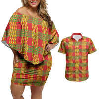 Aloha Hawaii Ilima Maile Lei Couples Matching Off Shoulder Short Dress and Hawaiian Shirt Palaka Inspired Hawaiian-plaid Red LT14 Red - Polynesian Pride