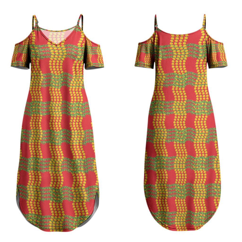 Aloha Hawaii Ilima Maile Lei Couples Matching Summer Maxi Dress and Hawaiian Shirt Palaka Inspired Hawaiian-plaid Red LT14 - Polynesian Pride