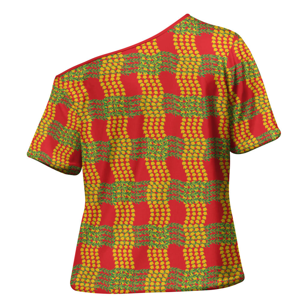 Aloha Hawaii Ilima Maile Lei Cross Shoulder Shirt Palaka Inspired Hawaiian-plaid Red LT14 - Polynesian Pride