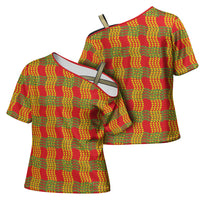 Aloha Hawaii Ilima Maile Lei Cross Shoulder Shirt Palaka Inspired Hawaiian-plaid Red LT14 - Polynesian Pride