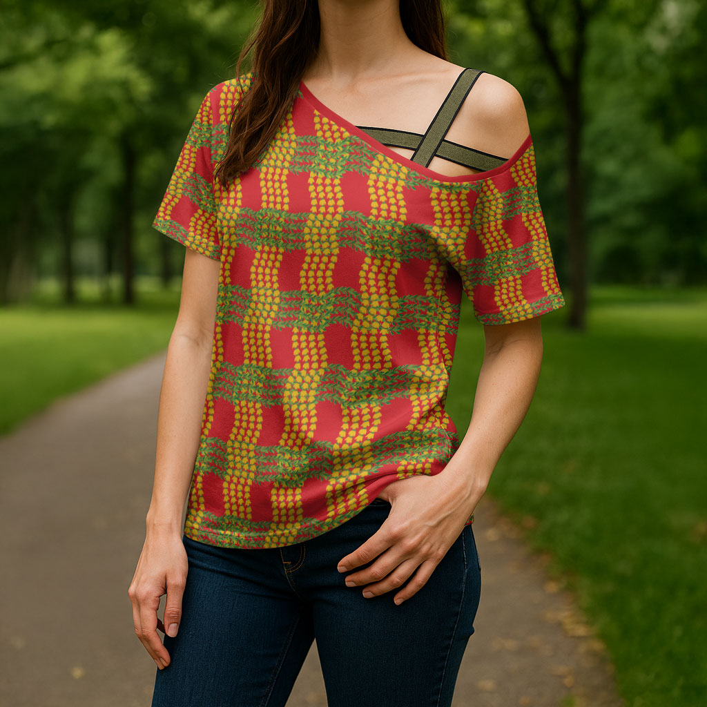 Aloha Hawaii Ilima Maile Lei Cross Shoulder Shirt Palaka Inspired Hawaiian-plaid Red LT14 - Polynesian Pride