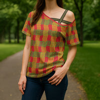 Aloha Hawaii Ilima Maile Lei Cross Shoulder Shirt Palaka Inspired Hawaiian-plaid Red LT14 - Polynesian Pride