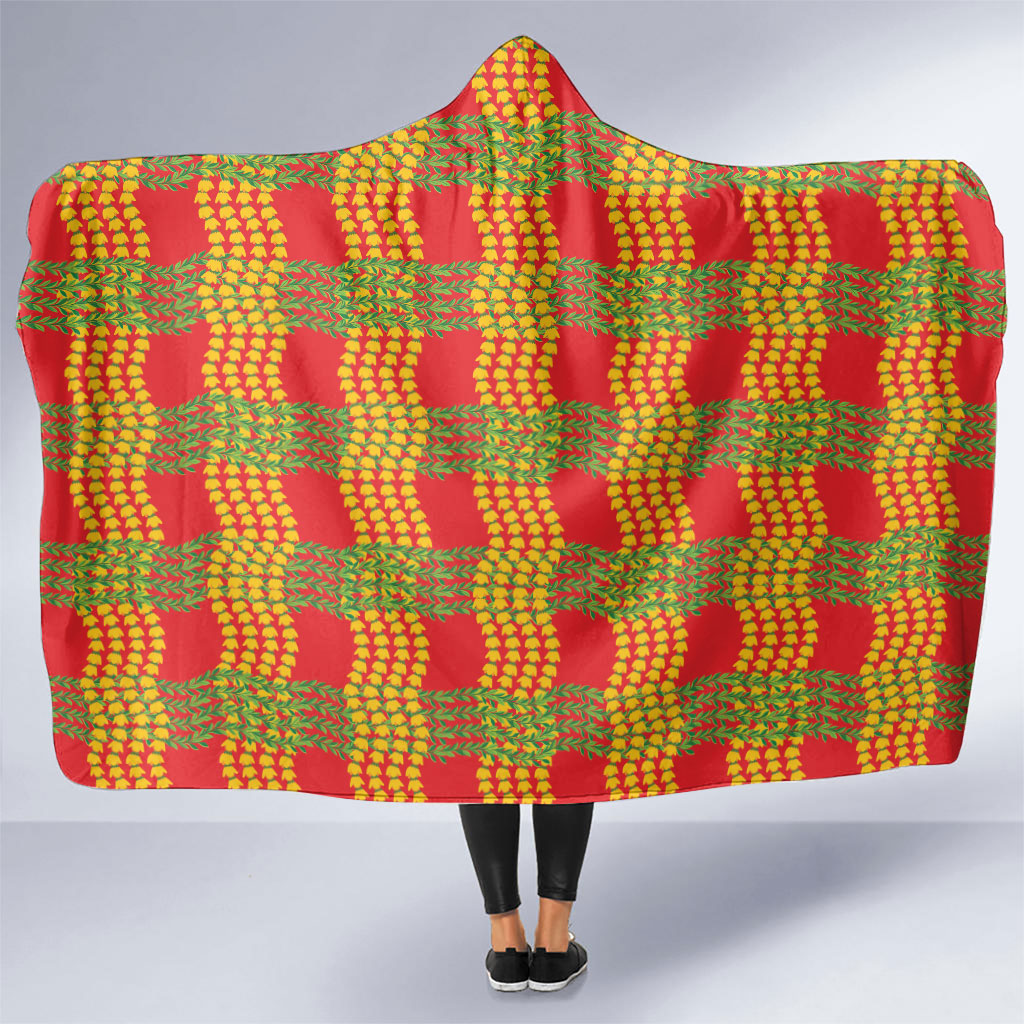 Aloha Hawaii Ilima Maile Lei Hooded Blanket Palaka Inspired Hawaiian-plaid Red LT14 One Size Red - Polynesian Pride