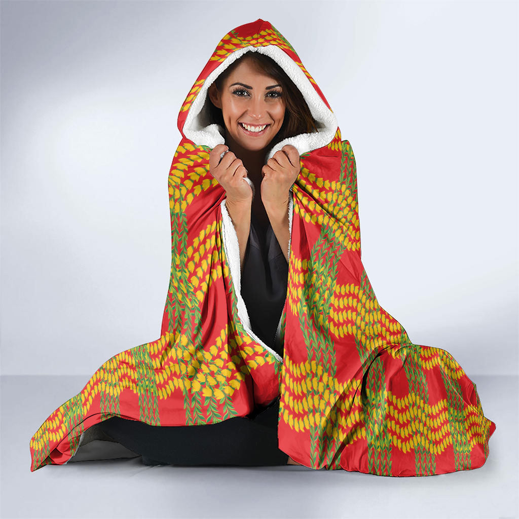 Aloha Hawaii Ilima Maile Lei Hooded Blanket Palaka Inspired Hawaiian-plaid Red LT14 - Polynesian Pride