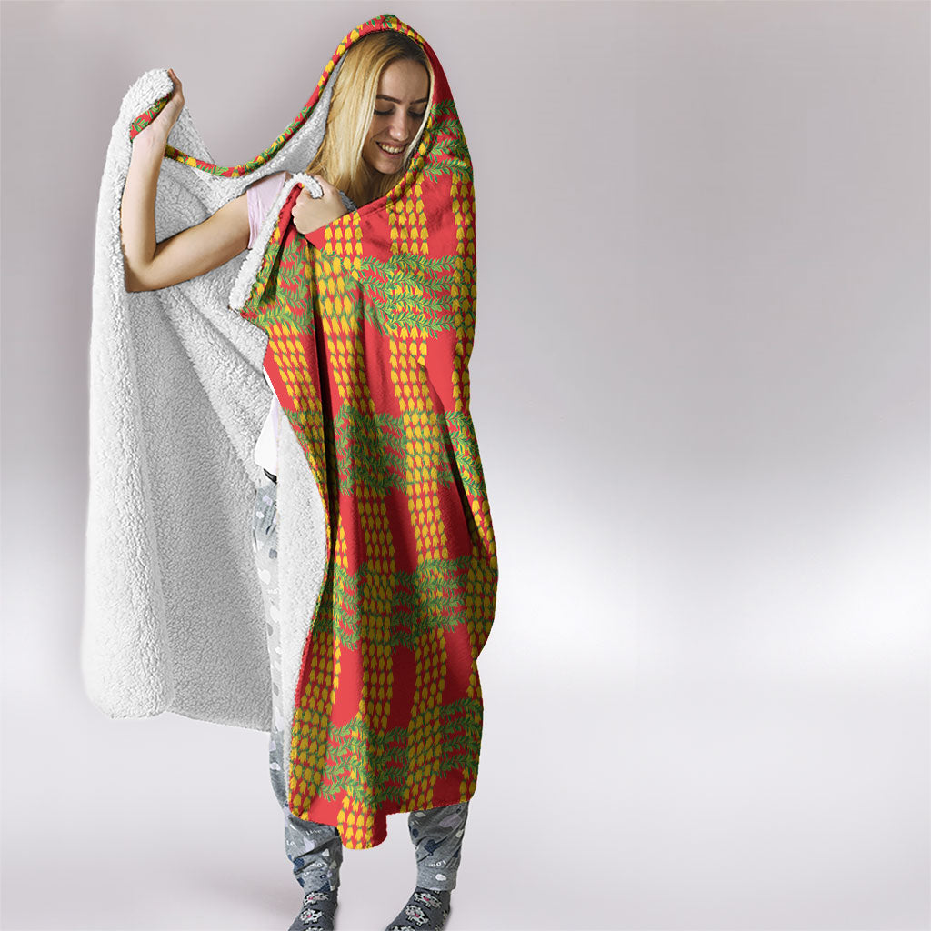 Aloha Hawaii Ilima Maile Lei Hooded Blanket Palaka Inspired Hawaiian-plaid Red LT14 - Polynesian Pride