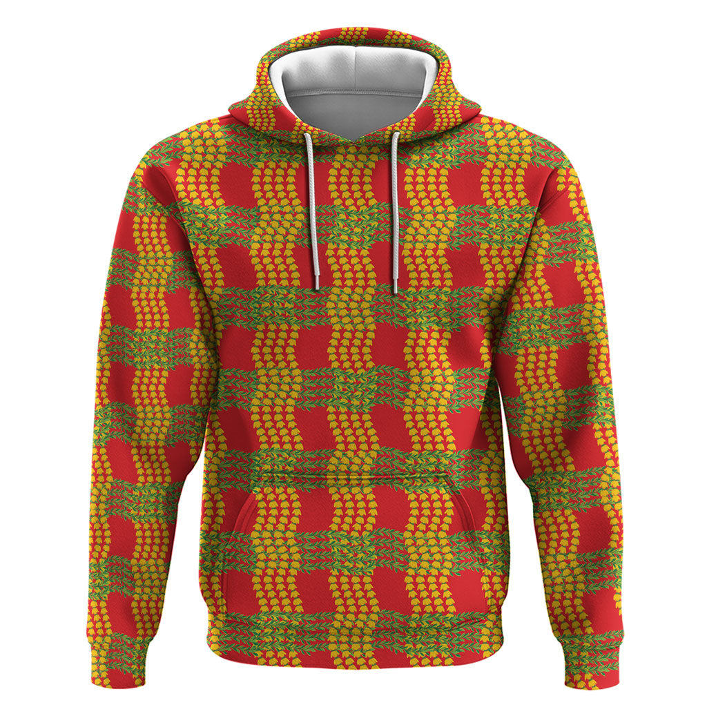 Aloha Hawaii Ilima Maile Lei Hoodie Palaka Inspired Hawaiian-plaid Red LT14 Pullover Hoodie Red - Polynesian Pride