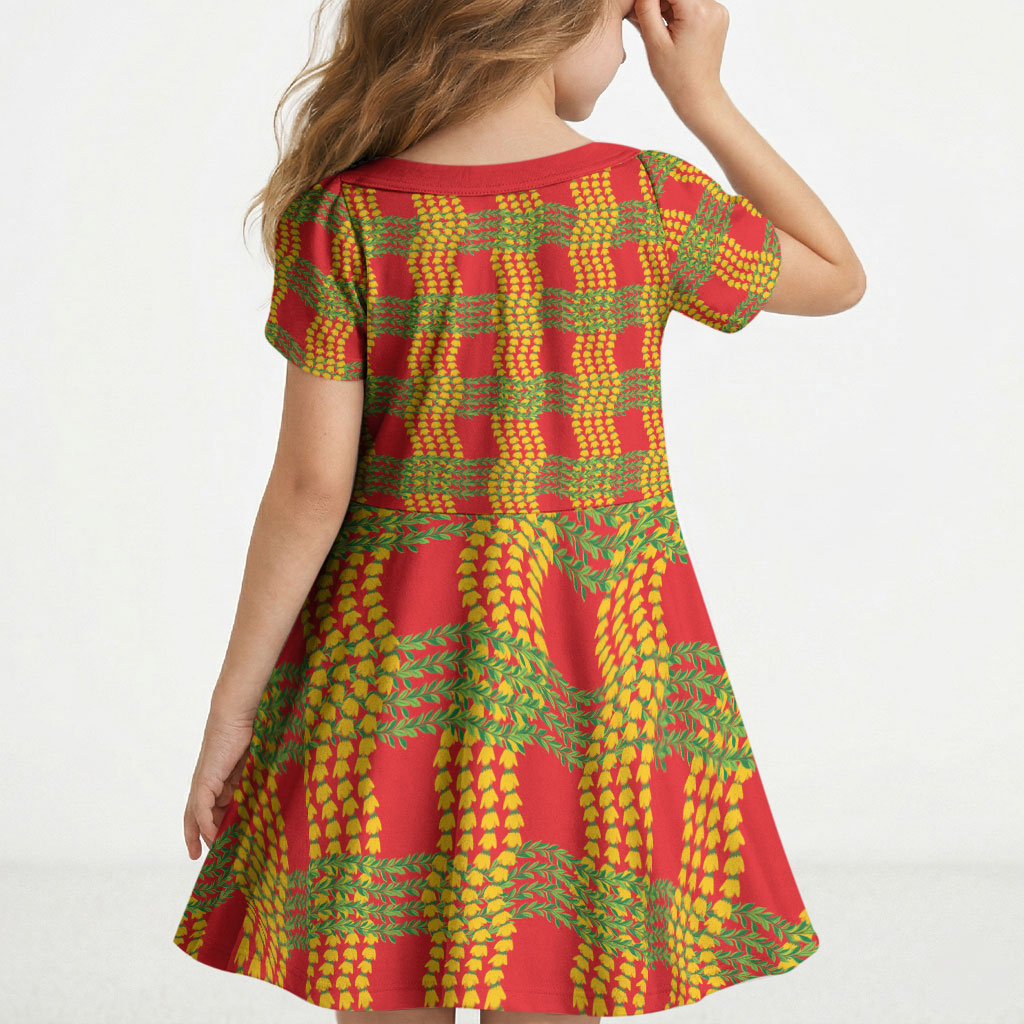 Aloha Hawaii Ilima Maile Lei Kid Short Sleeve Dress Palaka Inspired Hawaiian-plaid Red LT14 - Polynesian Pride
