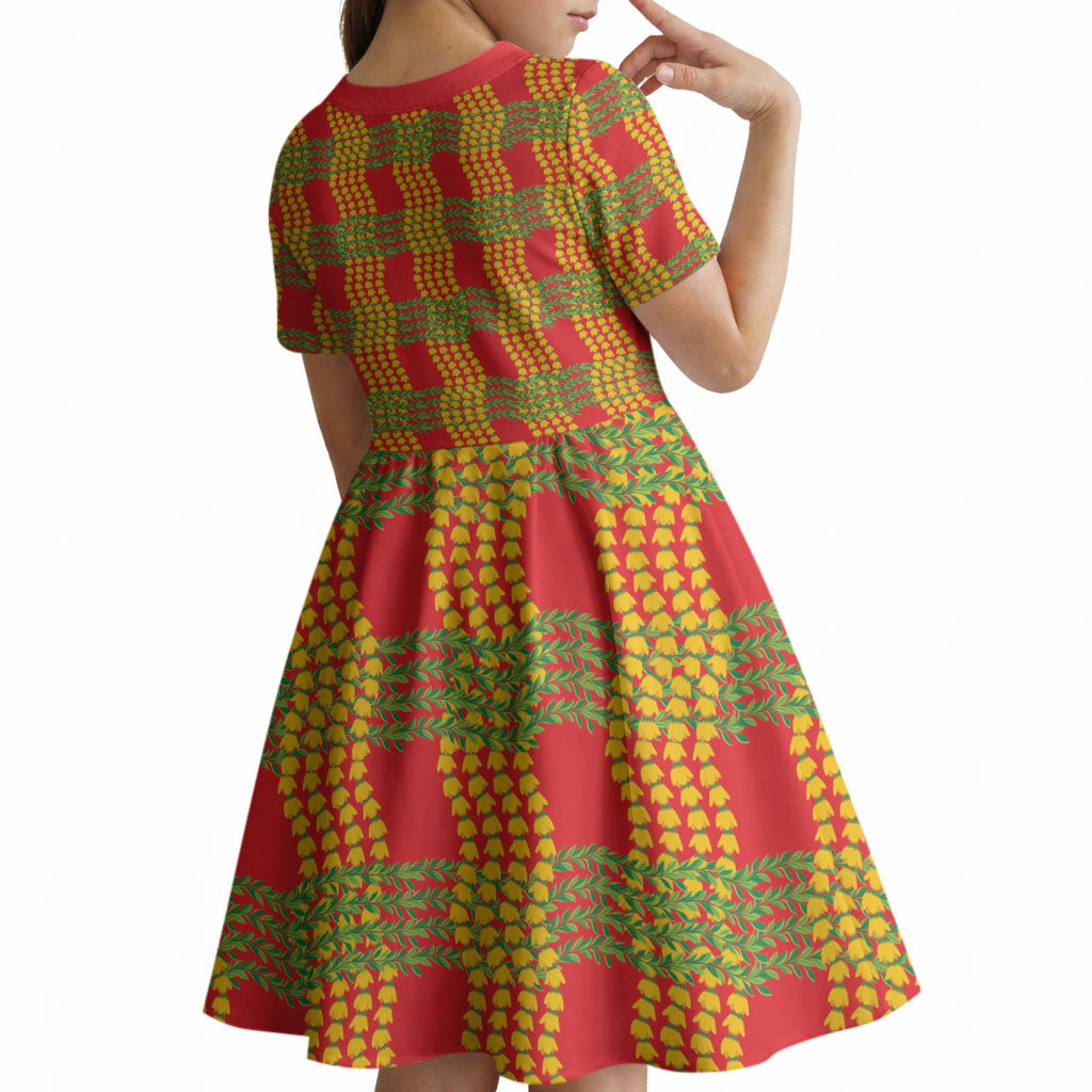 Aloha Hawaii Ilima Maile Lei Kid Short Sleeve Dress Palaka Inspired Hawaiian-plaid Red LT14 - Polynesian Pride