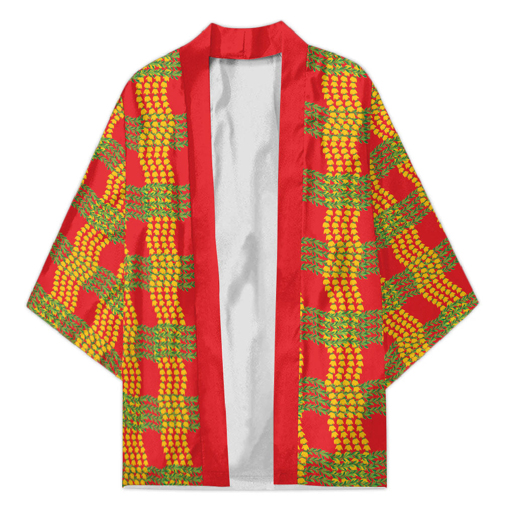 Aloha Hawaii Ilima Maile Lei Kimono Palaka Inspired Hawaiian-plaid Red LT14 Unisex Red - Polynesian Pride