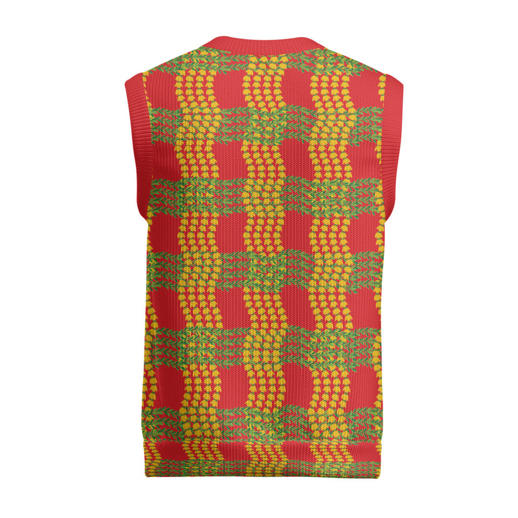 Aloha Hawaii Ilima Maile Lei Christmas Knitted V-Neck Vest Palaka Inspired Hawaiian-plaid Red LT14 - Polynesian Pride