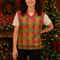 Aloha Hawaii Ilima Maile Lei Christmas Knitted V-Neck Vest Palaka Inspired Hawaiian-plaid Red LT14 - Polynesian Pride