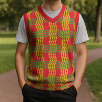 Aloha Hawaii Ilima Maile Lei Christmas Knitted V-Neck Vest Palaka Inspired Hawaiian-plaid Red LT14 - Polynesian Pride