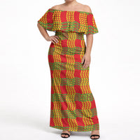Aloha Hawaii Ilima Maile Lei Off Shoulder Maxi Dress Palaka Inspired Hawaiian-plaid Red LT14 Women Red - Polynesian Pride