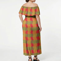 Aloha Hawaii Ilima Maile Lei Off Shoulder Maxi Dress Palaka Inspired Hawaiian-plaid Red LT14 - Polynesian Pride