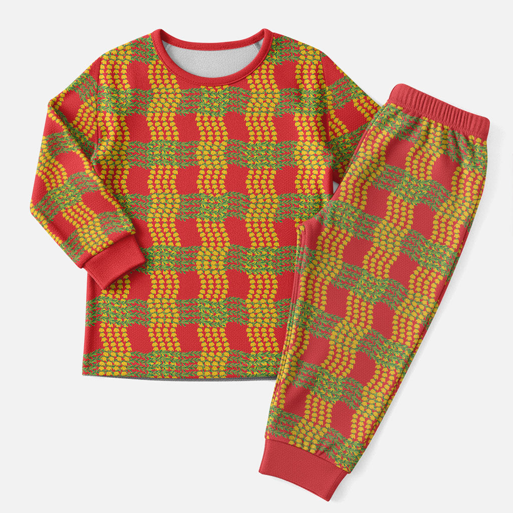 Aloha Hawaii Ilima Maile Lei Christmas Pajama Set Palaka Inspired Hawaiian-plaid Red LT14 Men Red - Polynesian Pride