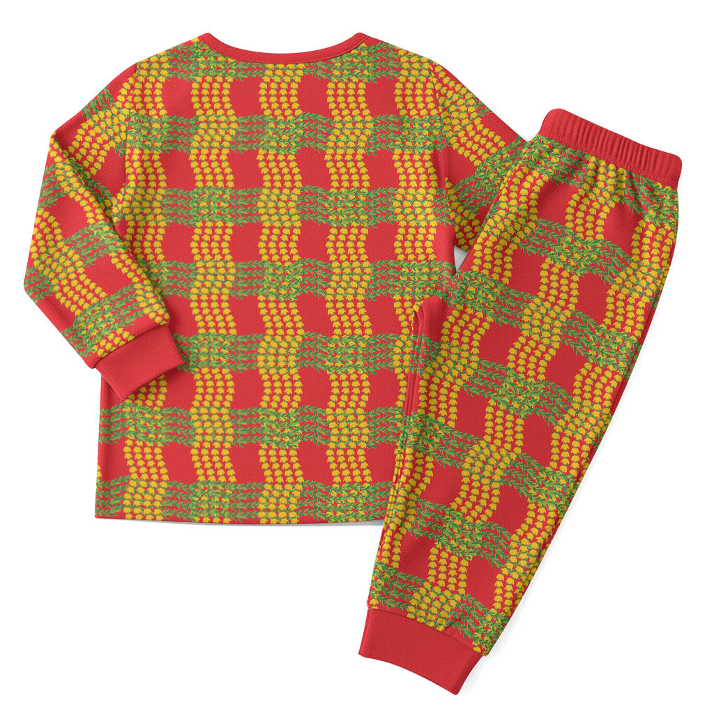Aloha Hawaii Ilima Maile Lei Christmas Pajama Set Palaka Inspired Hawaiian-plaid Red LT14 - Polynesian Pride