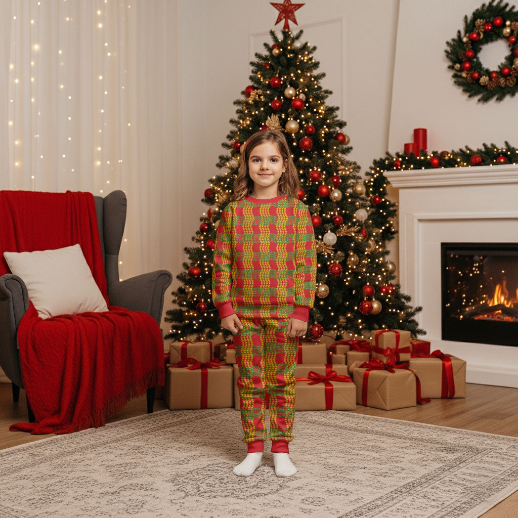Aloha Hawaii Ilima Maile Lei Christmas Pajama Set Palaka Inspired Hawaiian-plaid Red LT14 Kid Red - Polynesian Pride