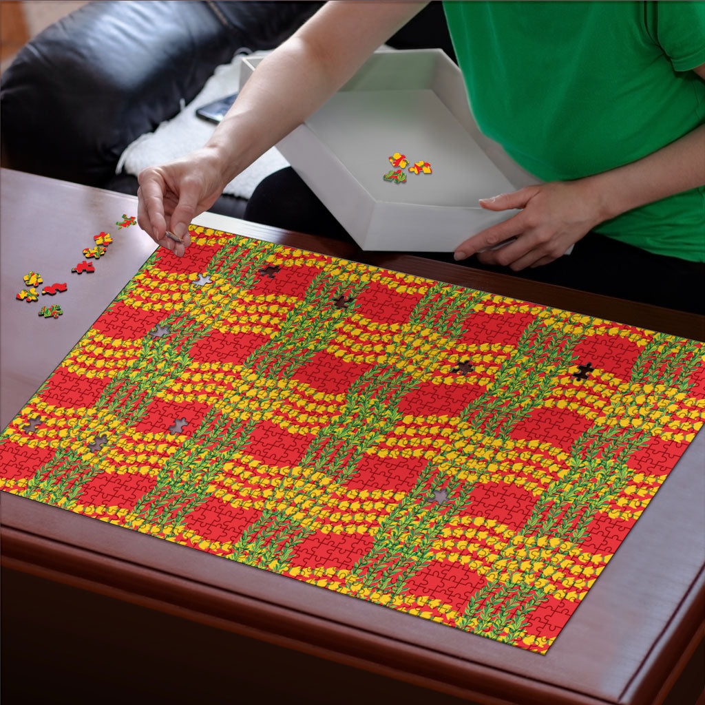 Aloha Hawaii Ilima Maile Lei Puzzle Palaka Inspired Hawaiian-plaid Red LT14 - Polynesian Pride