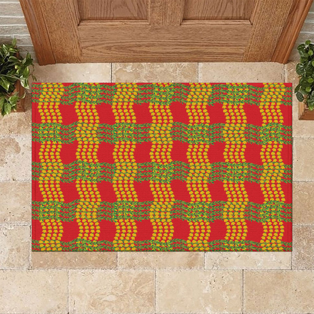 Aloha Hawaii Ilima Maile Lei Rubber Doormat Palaka Inspired Hawaiian-plaid Red LT14 Red - Polynesian Pride