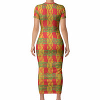 Aloha Hawaii Ilima Maile Lei Short Sleeve Bodycon Dress Palaka Inspired Hawaiian-plaid Red LT14 - Polynesian Pride