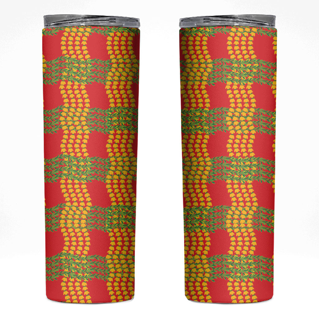Aloha Hawaii Ilima Maile Lei Skinny Tumbler Palaka Inspired Hawaiian-plaid Red LT14 Red - Polynesian Pride