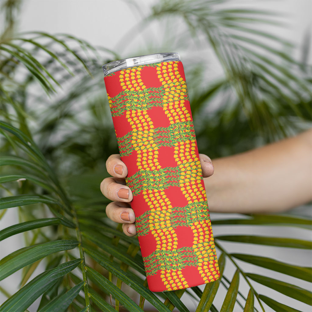 Aloha Hawaii Ilima Maile Lei Skinny Tumbler Palaka Inspired Hawaiian-plaid Red LT14 - Polynesian Pride