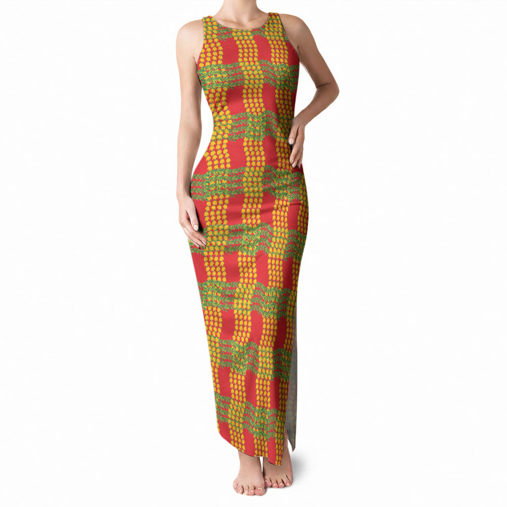 Aloha Hawaii Ilima Maile Lei Tank Maxi Dress Palaka Inspired Hawaiian-plaid Red LT14 Women Red - Polynesian Pride