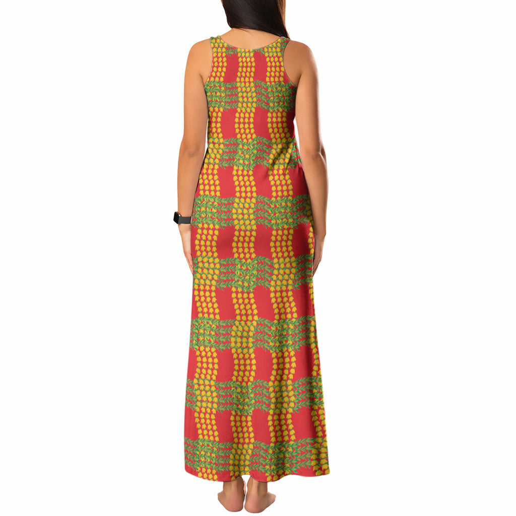 Aloha Hawaii Ilima Maile Lei Tank Maxi Dress Palaka Inspired Hawaiian-plaid Red LT14 - Polynesian Pride