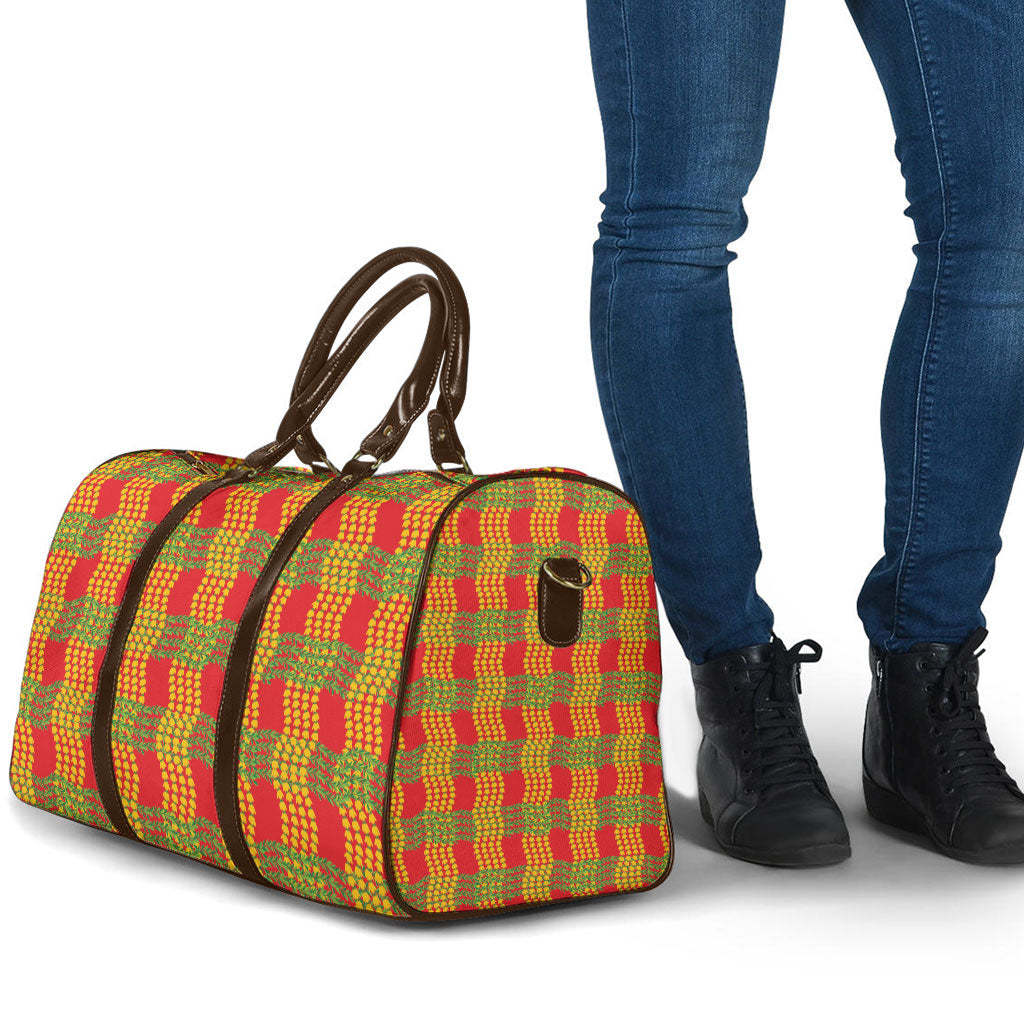 Aloha Hawaii Ilima Maile Lei Travel Bag Palaka Inspired Hawaiian-plaid Red
